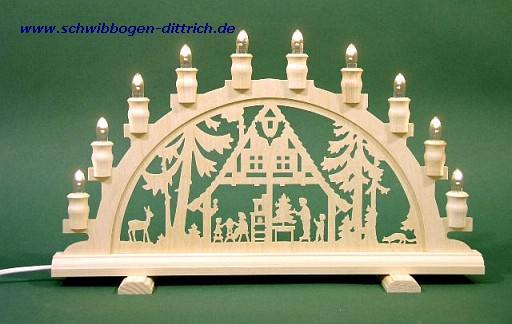 Schwibbogen Forsthaus mit 10 el. Kerzen; Lnge ca. 46cm